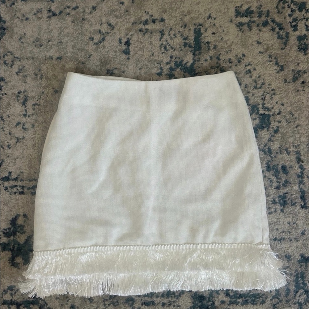 Fashion Union Cream Fringe Mini Skirt